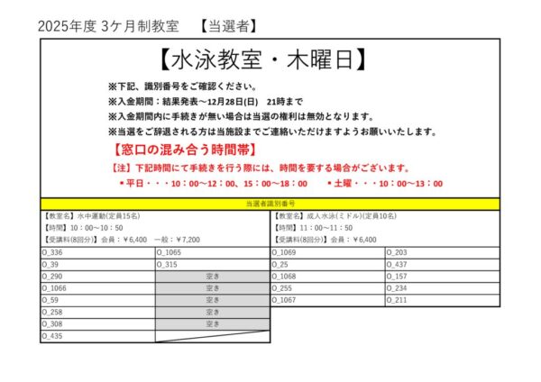 2025年度(1～3月)　プール大人　木曜日のサムネイル