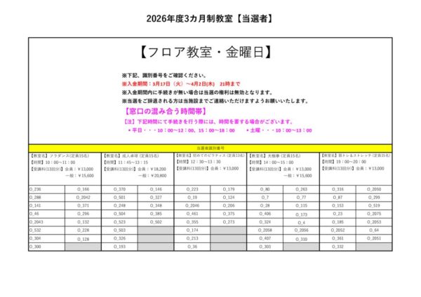 2026年度(４～６月)　フロア大人　金曜日当落PDFのサムネイル