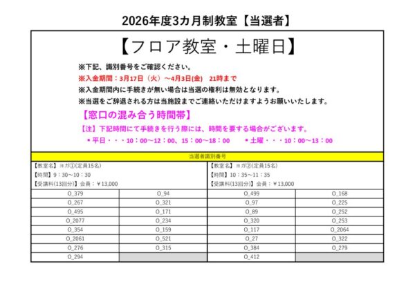 2026年度(４～６月)　フロア大人　土曜日当落PDFのサムネイル