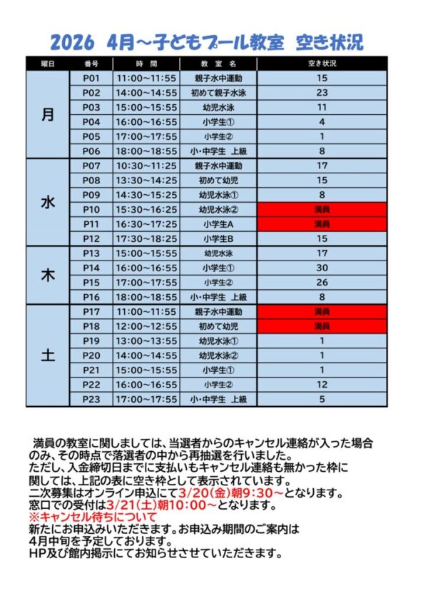 2026こどもプール最終空きのサムネイル