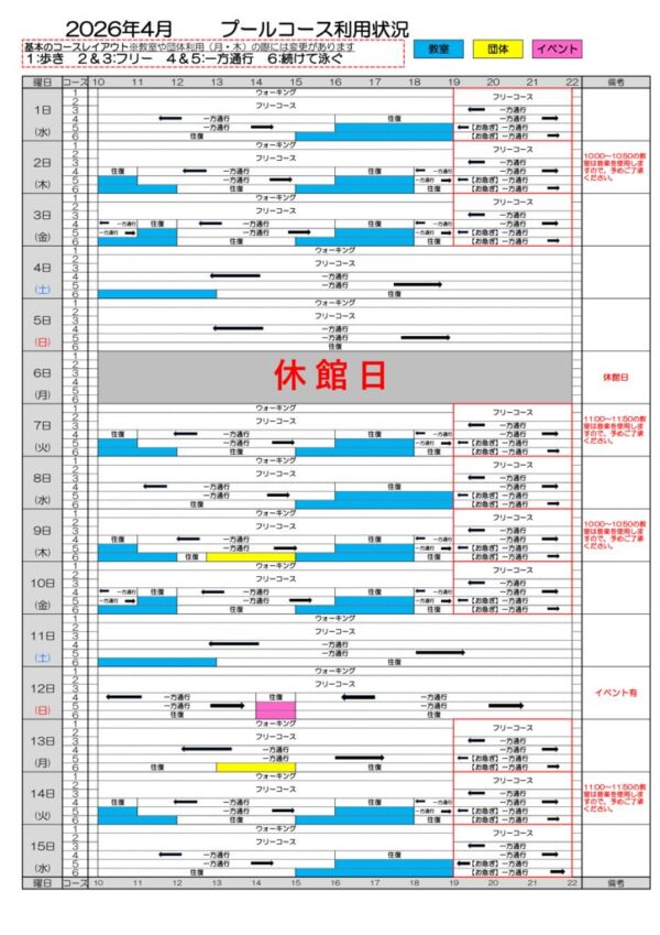 2026年4月プールコース使用状況のサムネイル